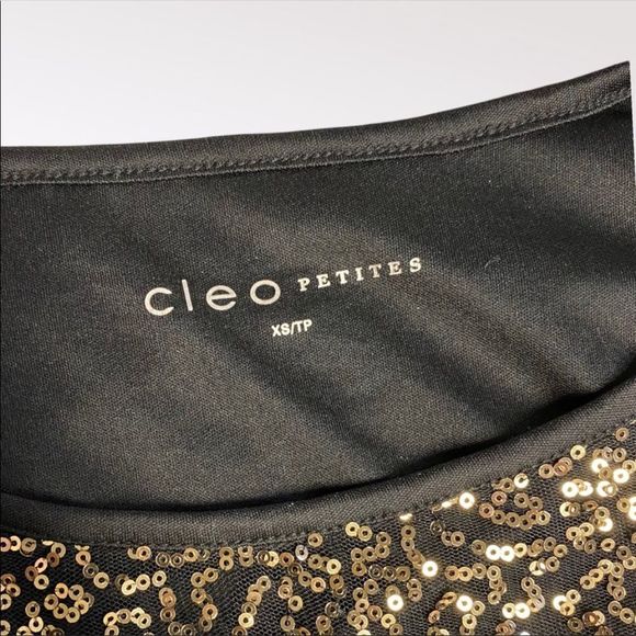 CLEO PETITES | Women's Gold Sequin 3/4 Sleeve Shirt - Picture 2 of 2